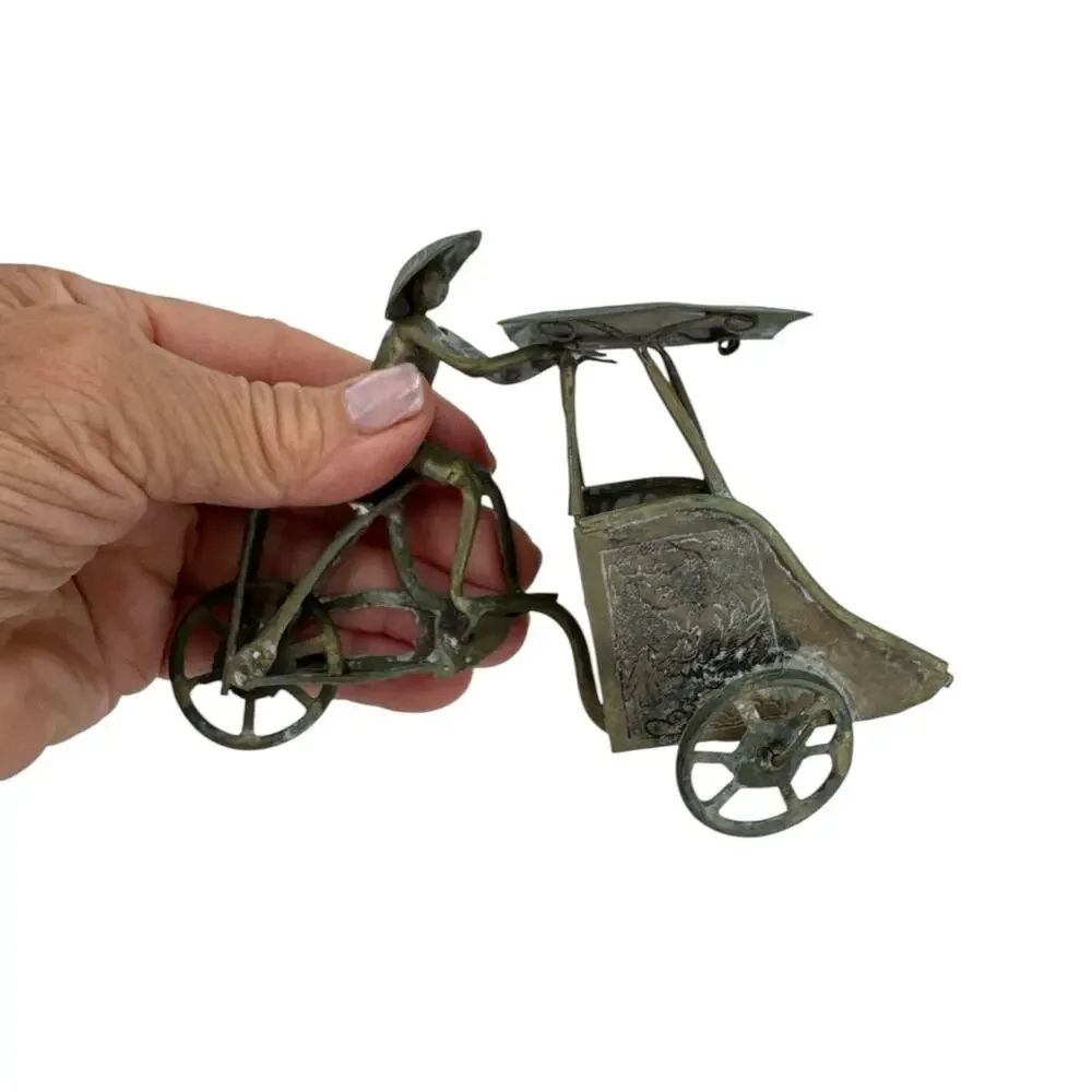 Brass Vietnamese Vintage Figurine Man on Rickshaw